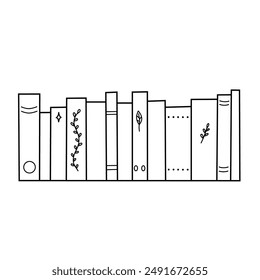 Bookshelf with a variety of books. Flat vector illustration isolated on white background.