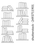 Bookshelf vector illustration, hand drawn doodle outline