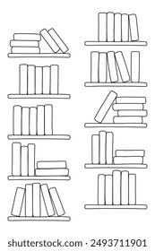 Bookshelf vector illustration, hand drawn doodle outline