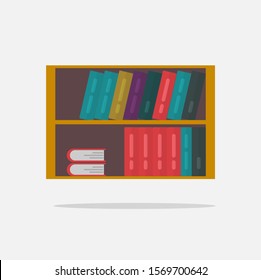 Bookshelf vector illustration isolated, flat cartoon shelf with books or bookcase