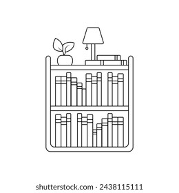 Bookshelf vector. Library vector icon. Cabinet for storing books. Cozy shelves with books. Concept of the linear style of the interior of the library. Furniture shelves vector.