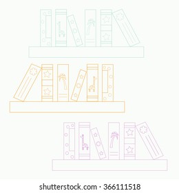 Bookshelf. Vector symbols of reading and learning. Kids Book club illustration. Education logo element.