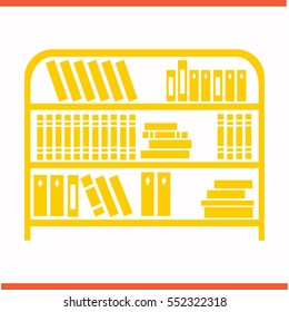 Bookshelf vector yellow icon on white background. Bookshelf symbol stock bitmap illustration. Business picture.