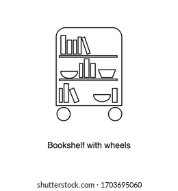 Bookshelf with wheels icon vector on white background. Black icon illustration