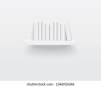 Bookshelf with white blank books. Realistic  illustration