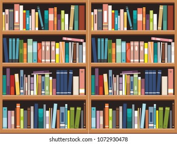 Bookshelve with books background, Library education