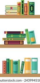 Bookshelves with book stacks. Library or bookstore color icon
