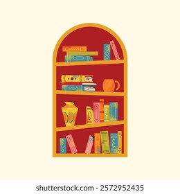 Bookshelves, books, stack of books set and reading illustration. Flat cartoon vector style. Book exchange crossing Bookstore, bookshop, library, book lover, bibliophile, education. Literature and read