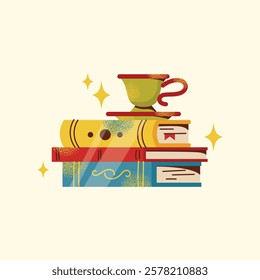 Bookshelves, books, stack of books set and reading illustration. Flat cartoon vector style. Book exchange crossing Bookstore, bookshop, library, book lover, bibliophile, education. Literature and read