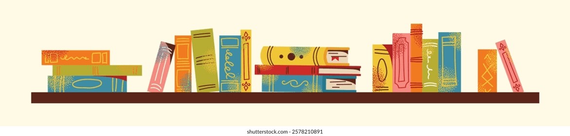 Bookshelves, books, stack of books set and reading illustration. Flat cartoon vector style. Book exchange crossing Bookstore, bookshop, library, book lover, bibliophile, education. Literature and read