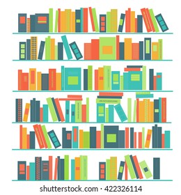 Bookshelves with books. Vector background