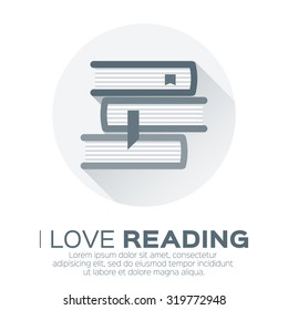 Bookshelves with colorful books in flat design style. I love books.  Home library with literature, vector illustration