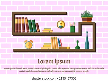 Bookshelves with colorful books. Library and literature, interior and study. Bookshelf vector icon. The elements for graphic design. Flat style. Home library.