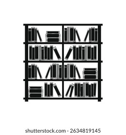 Bookshelves filled with books in a quiet library interior illustration