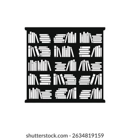 Bookshelves filled with books in a quiet library interior illustration