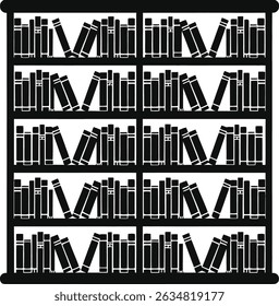 Bookshelves filled with books in a quiet library interior illustration