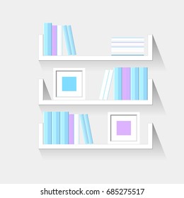 Bookshelves in flat design style. Vector illustration.