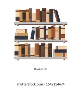 Bookshelves full of books both in the library. Flat vintage vector illustration.