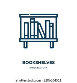 Icono de librerías. Ilustración vectorial lineal de la colección de elementos de oficina. El vector de icono de las estanterías de contorno. Símbolo de línea delgada para uso en aplicaciones web y móviles, logotipo, medios impresos.