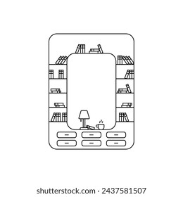 Bookshelves linear vector icon. Outline bookcase vector. Cozy wardrobe with a lamp vector. Home interior linear furniture concept. Books, lamp on the shelf vector.