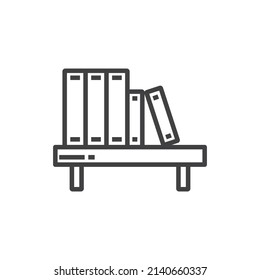 Bookshelves for notebooks, posters, postcards. Books on the shelf.
