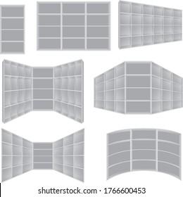 Bookshelves. Office Bookcase With White Books Or Brochures On The Shelves. Background For Presentation, Design, Wallpaper, Web Page, Backdrop, Graphic And Video.