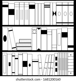 Bookshelves wit books monochrom seamless vector pattern for design

