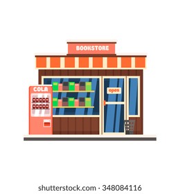 Bookshop Front window buildings. Flat Vector Illustration