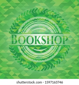 Bookshop realistic green emblem. Mosaic background. Vector Illustration. Detailed.