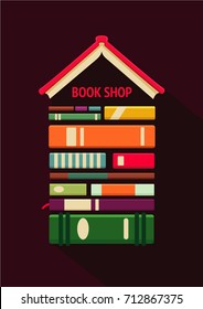 Bookshop sign. Books store poster. Flat style, logo mockup.
