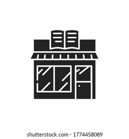 Bookstore black glyph icon. A store that sells books, and where people can buy them. Pictogram for web page, mobile app, promo. UI UX GUI design element