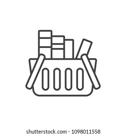 Bookstore, books in the shopping basket line icon.