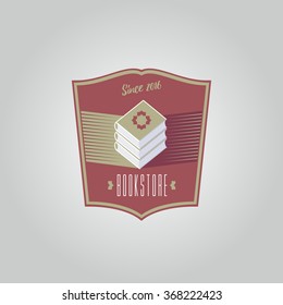 Bookstore, bookshop or library vector logo, icon, symbol, emblem, sign template in vintage style. Graphic design element with books in a row