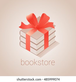 Bookstore, bookshop vector emblem, sign, symbol, logo, icon. Graphic design element with books as gift for book store, book shop, e-books. Education concept illustration