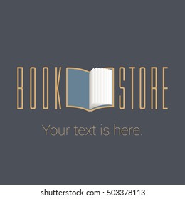 Bookstore, bookshop vector emblem, sign, symbol, logo, icon. Template design element with open book for business related to books - publishing, studying, e-books