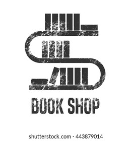 Bookstore, bookshop vector logo, emblem, sign, symbol. Books on the shelf graphic design element for book shop, store, education concept