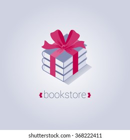 Bookstore, bookshop vector logo, icon, symbol, emblem, sign in vector. Graphic design element with books packed as present, gift