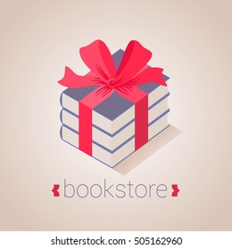 Bookstore, bookshop vector sign, icon, symbol, emblem, logo. Graphic design element with books as a gift for book store, book shop, e-books. Education, studying concept image