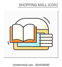 Bookstore color icon. Store with different trendy, classical and modern books. Buyer can sell culinary books, novels, tales, horror. Shopping mall concept. Isolated vector illustration