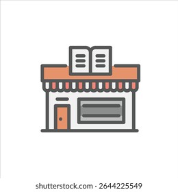 Bookstore filled outline icon. bookshop color line illustration.