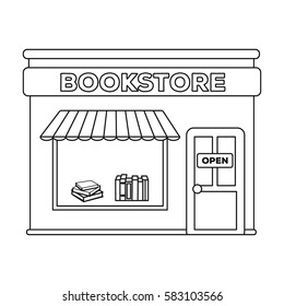 Bookstore icon in outline style isolated on white background. Library and bookstore symbol stock vector illustration.