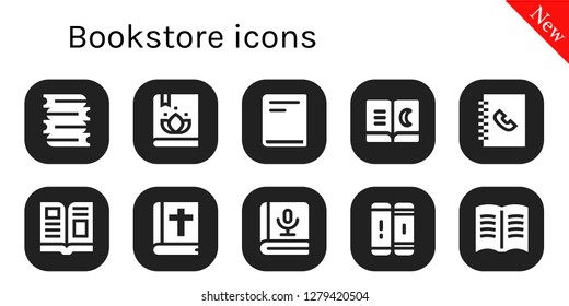  bookstore icon set. 10 filled bookstore icons. Simple modern icons about  - Books, Book, Phone book, Magazine, Bible, Library