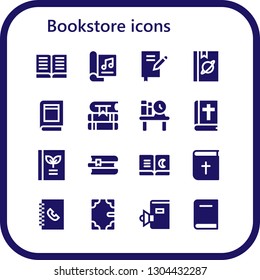 bookstore icon set. 16 filled bookstore icons.  Simple modern icons about  - Book, Magazine, Books, Bookshelf, Bible, Phone book