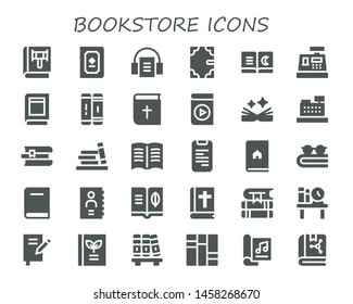 bookstore icon set. 30 filled bookstore icons.  Collection Of - Book, Audiobook, Cashier, Library, Bible, Audio book, Books, Bookshelf, Phone book, Magazine