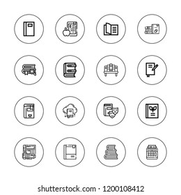 Bookstore icon set. collection of 16 outline bookstore icons with book, cashier, bookcase, books, ebook icons.