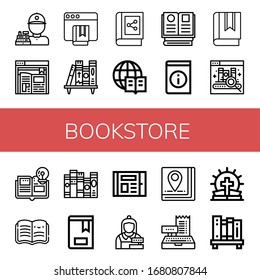 bookstore icon set. Collection of Cashier, Ebook, Bookshelf, Book, Encyclopedia, Books, Open book, Bible icons