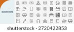 bookstore and library education reading set, outline vector icons, black