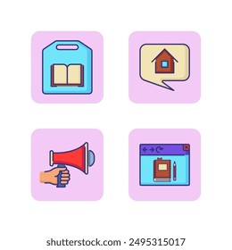 Bookstore line icon set. Package with book, e-book, bookshop location. Education concept. Can be used for topics like literature, reading, advertising, studying