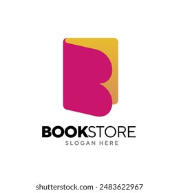 Bookstore Logo, Logo with the letter B in pink is the initials for the B of Bookstore with the yellow background to make it look more focused