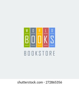 Bookstore Logo Template. Five Colorful Books Isolated On Grey Background. Vector Illustration